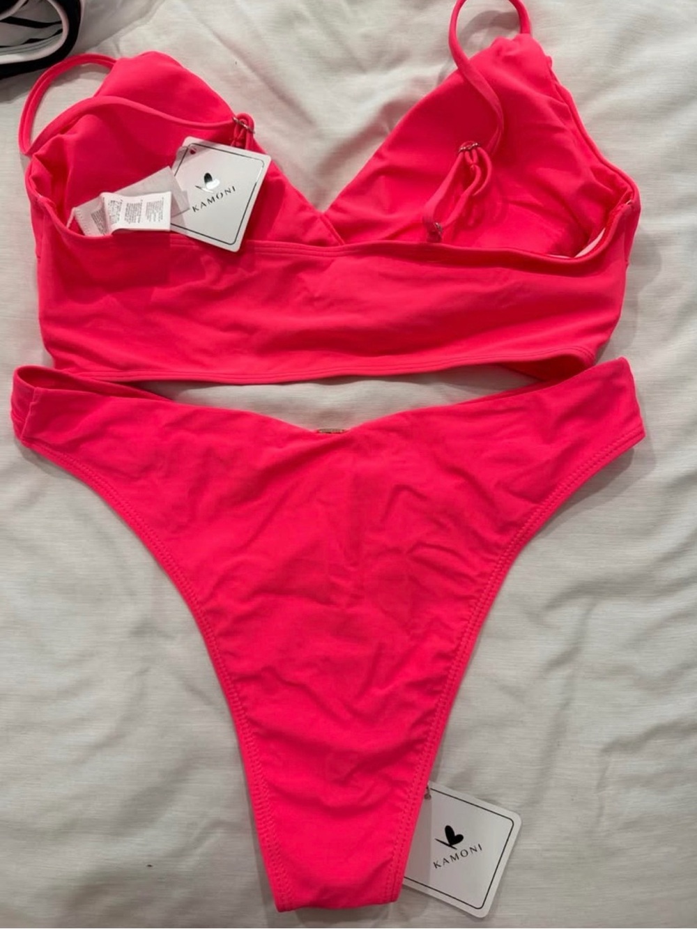 KAMONI Neon Pink Women's Bikini Set - V-Neck Top & High-Cut Bottoms